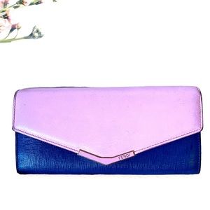 SOLD Authentic FENDI Two-tone Leather Long Wallet Pink Blue Envelope Style